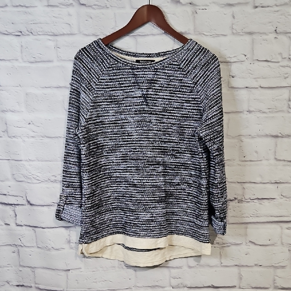 Relativity Navy and Cream Striped Sweater